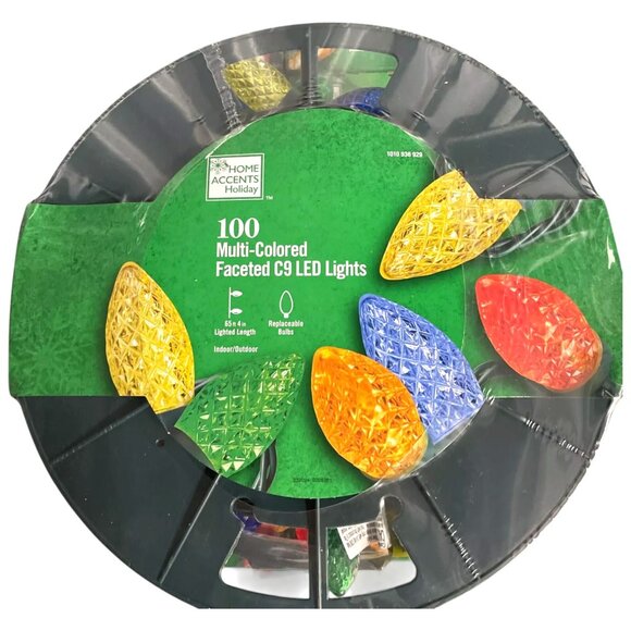 100 Count Multi-Colored Faceted C9 LED Lights Home Accents Holiday Home Depot - Picture 1 of 11